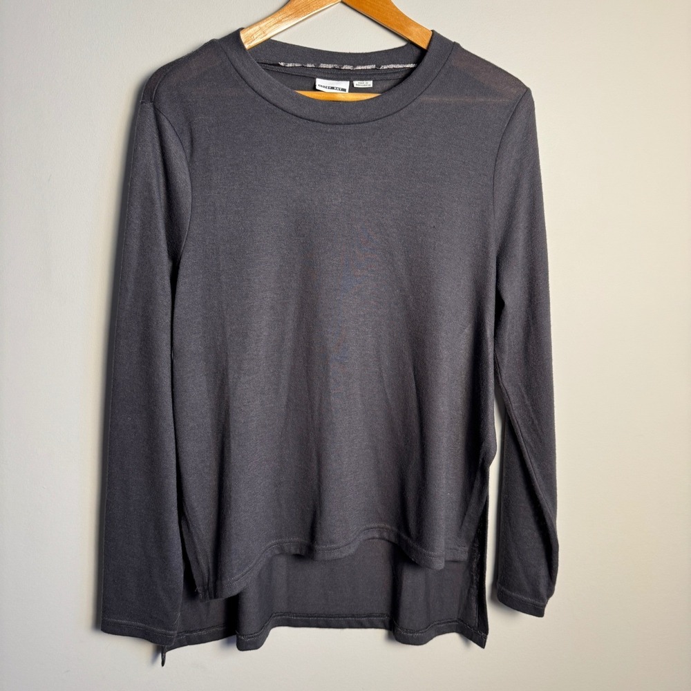 Noisy May Women's Charcoal Long Sleeve Crew Neck Knit Top Size‎ L High Low Hem